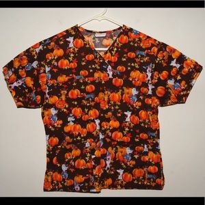 Peaches XS fall Halloween scrub top DRDG